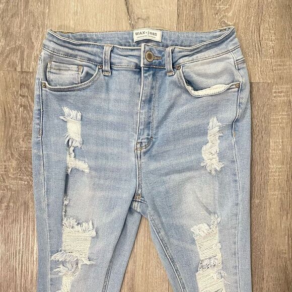Wax Jean Junior’s Light Wash Super Distressed High Rise Skinny Denim Jeans 7/28 - Picture 2 of 12
